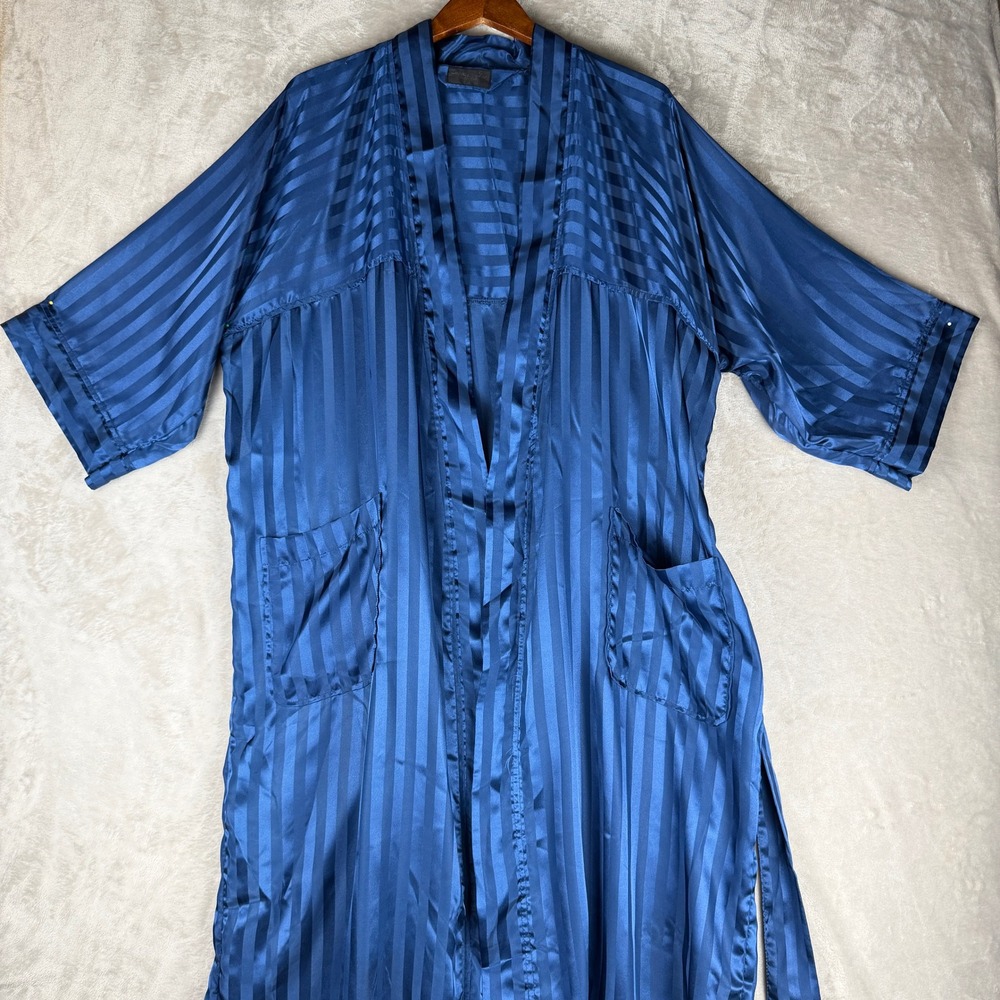 Christian Dior Monsieur Vintage Blue Striped Satin Robe One Size Loungewear
